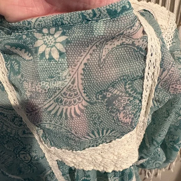 American Rag Teal Button-Down Blouse with Lace - Picture 6 of 8